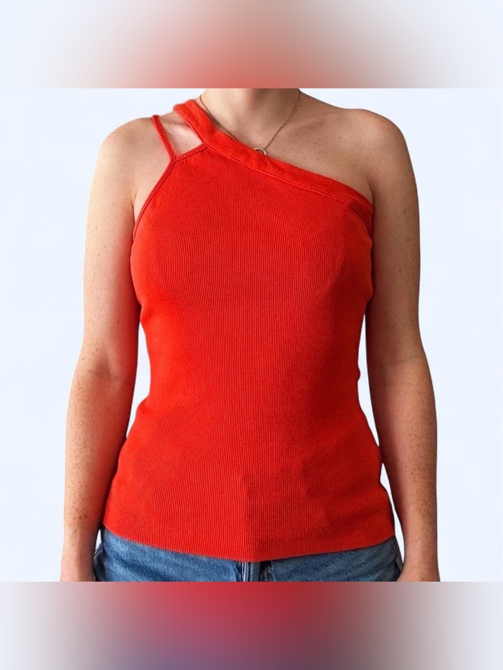 Anthropologie One-Shoulder Orange Top